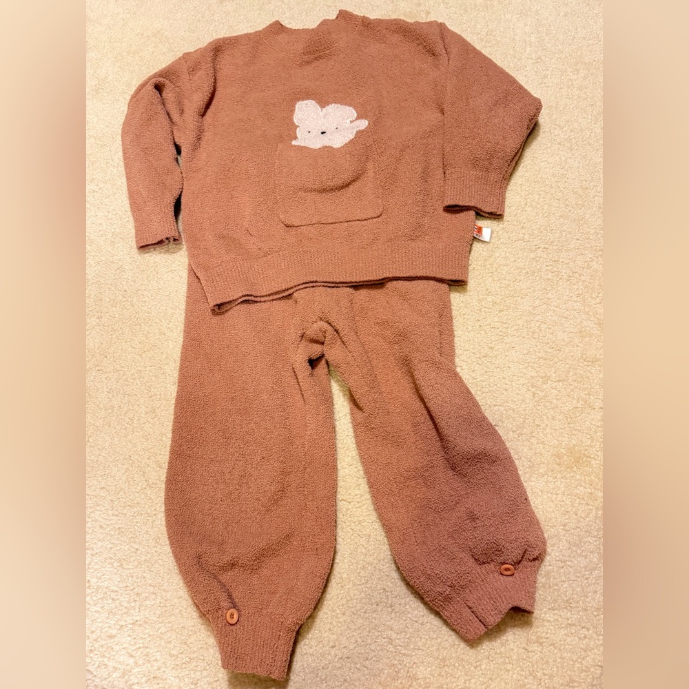 Cozy Kids Loungewear Matching Set in Rust Brown - Plush Two-Piece Outfit